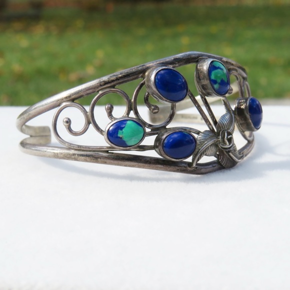 Signed Navajo Azurite Cuff Bracelet & Brooch Shirley Henry - Picture 2 of 8